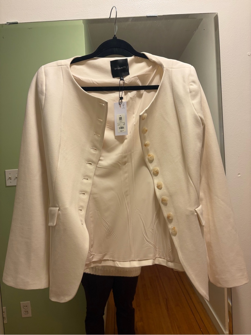 Dynamite Cream Collarless Button Blazer